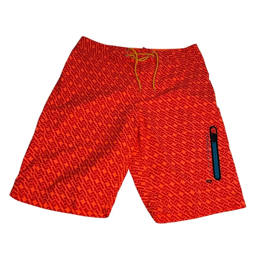 Nike Livestrong Mens Orange Geometric Board Shorts Swim‎ Trunks Size 30 1368